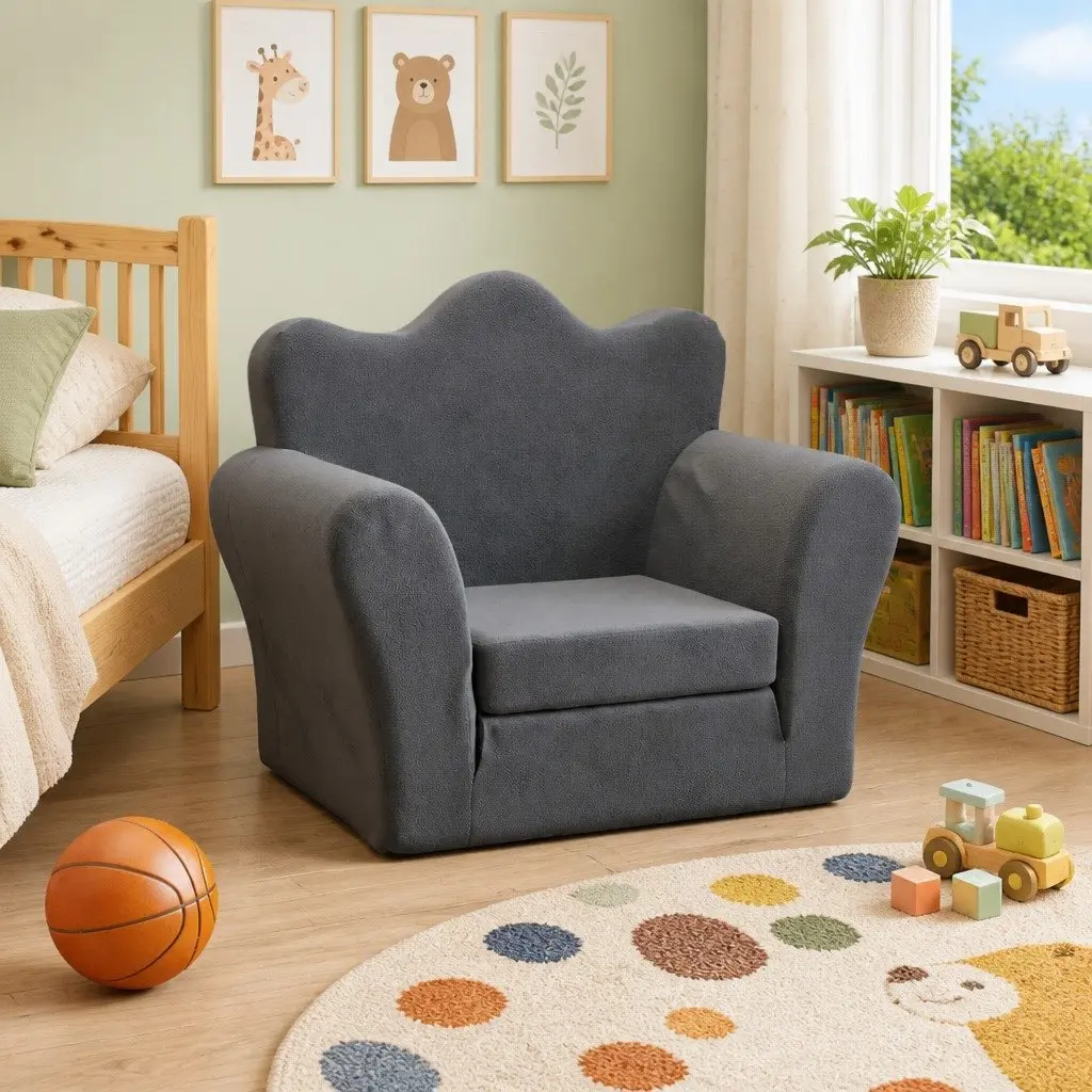 Kids Sofa Bed Folding 2-in-1 Armchair Soft Plush Removable Cover Anthracite
