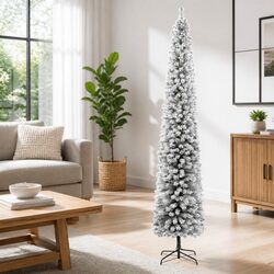 Slim Christmas Tree 270cm White Flocked Snow PVC Stand Holiday Seasonal