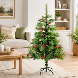 Artificial Hinged Christmas Tree 150cm Green with Cones Berries Holiday
