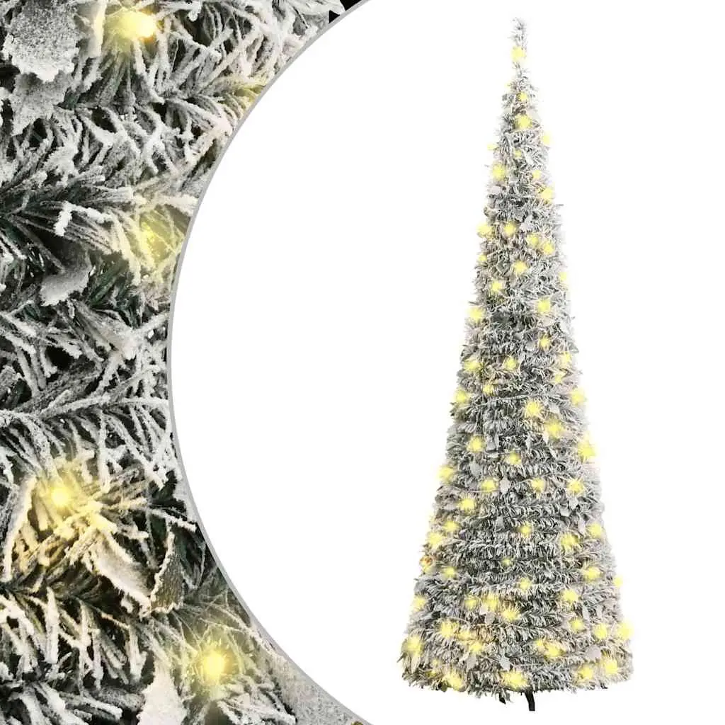 Artificial Christmas Tree Pop-up Flocked Snow 100 LEDs 150cm White Seasonal
