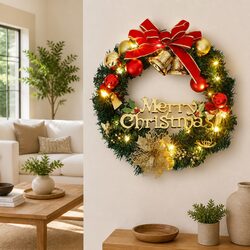 Christmas Wreath with 15 LED Lights Green 30cm Holiday Home Decoration
