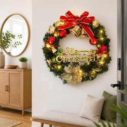 Christmas Wreath LED Lights Green 60cm Holiday Home Decoration Xmas Garland