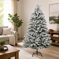 Artificial Hinged Christmas Tree 180cm White Flocked Snow Realistic PVC Tips