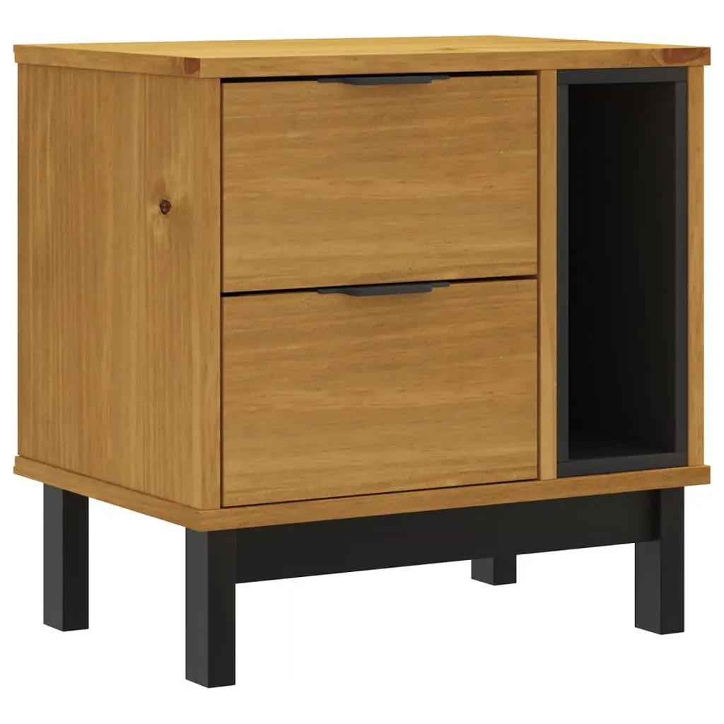 Bedside Table Solid Pine Wood Construction 2 Drawers Compartment Brown