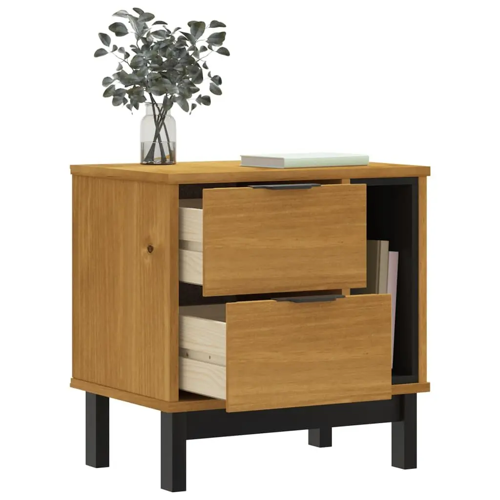 Bedside Table Solid Pine Wood Construction 2 Drawers Compartment Brown