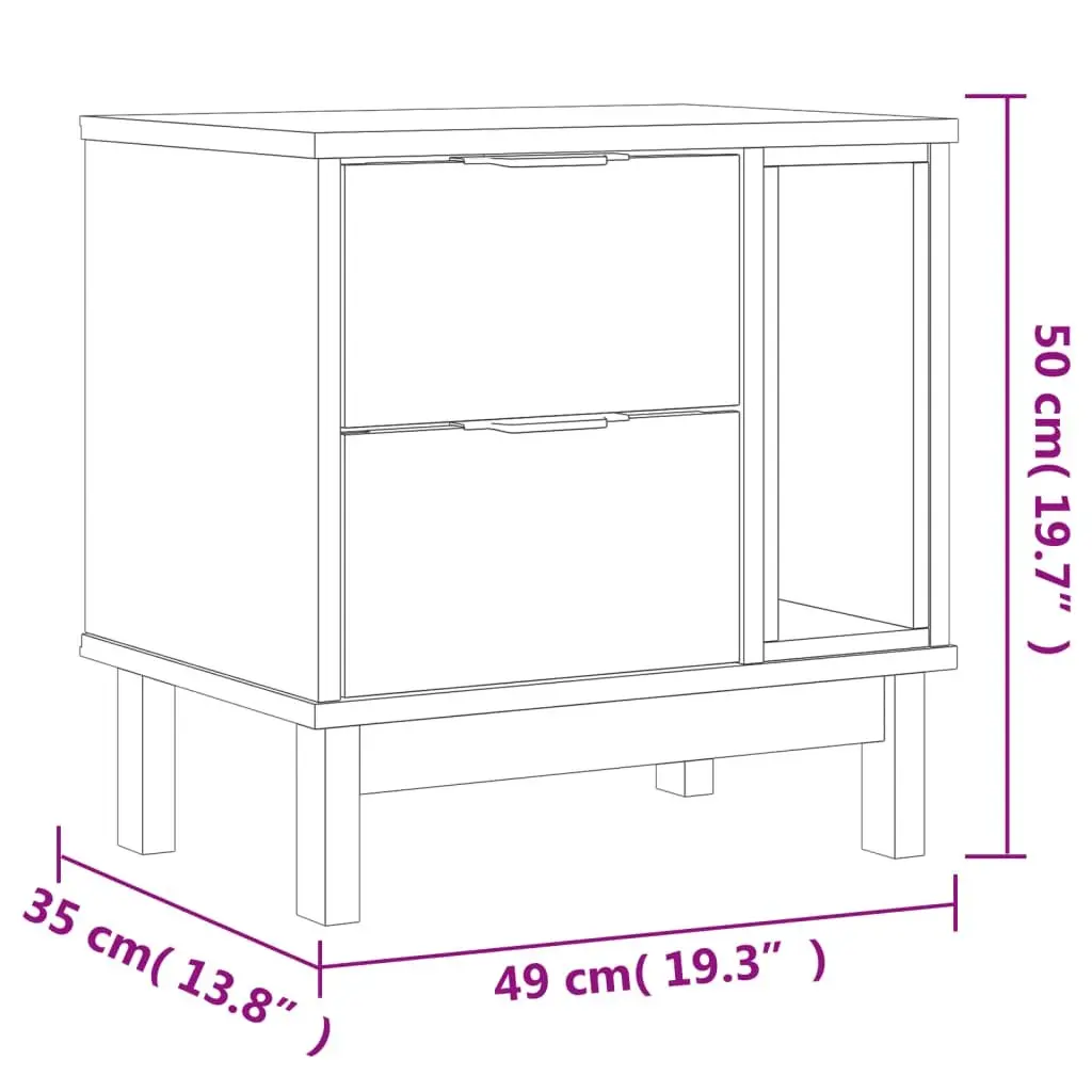 Bedside Table Solid Pine Wood Construction 2 Drawers Compartment Brown