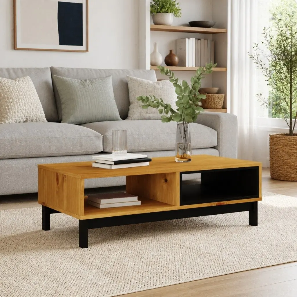 Coffee Table Solid Pine Wood Brown Living Room Accent Furniture