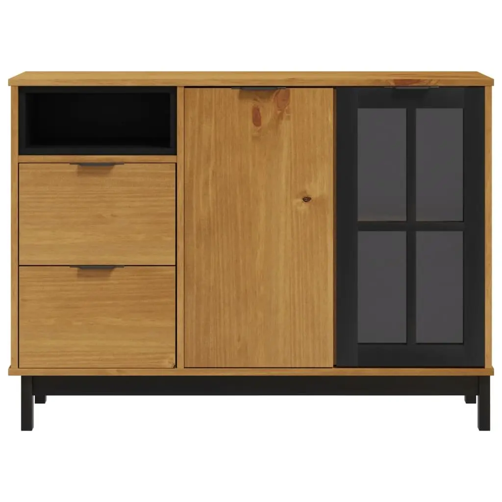 Solid Pine Wood Sideboard with Glass Door Brown 110x40x80cm
