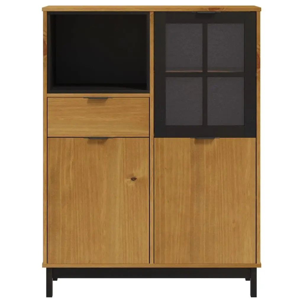 Highboard Storage Cabinet with Glass Door Brown Engineered Wood 92cm W x 40cm D x 122.5cm H