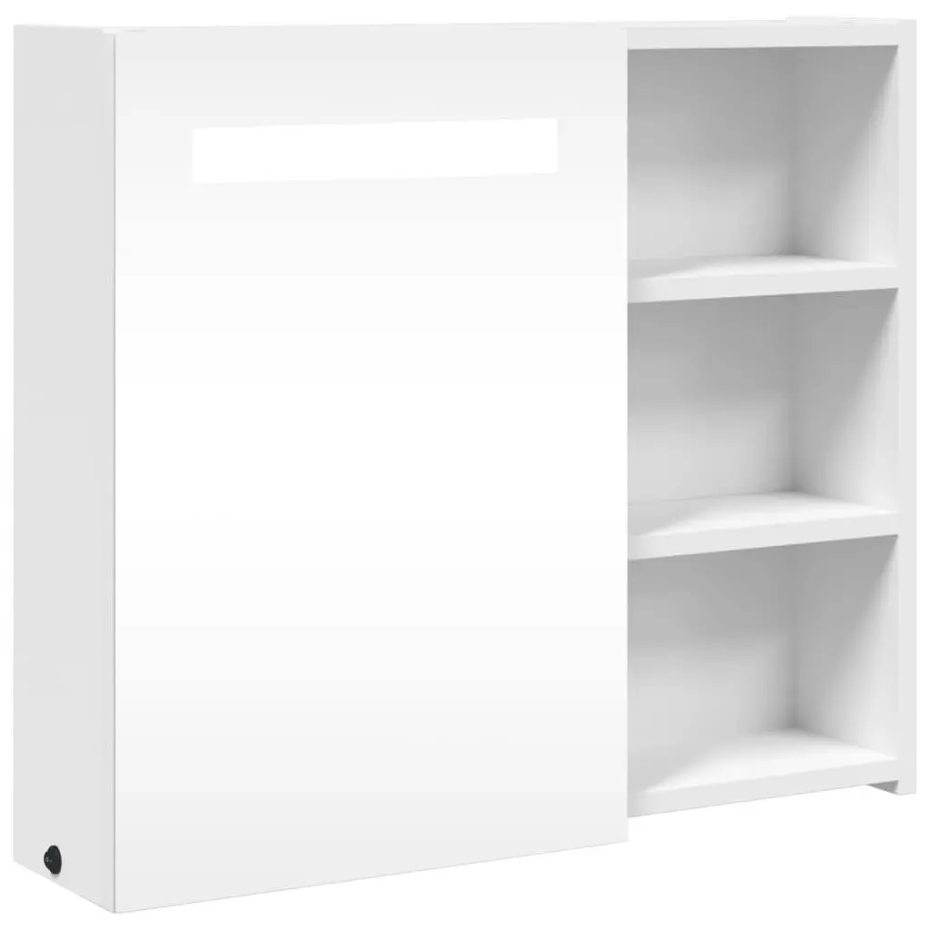 Bathroom Mirror Cabinet LED Light Wall-Mounted Storage 60x13x52cm White Engineered Wood