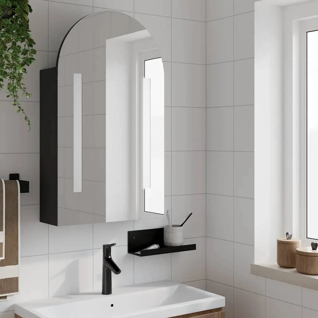 Bathroom Mirror Cabinet LED Light Arched Wall-Mounted Storage Black