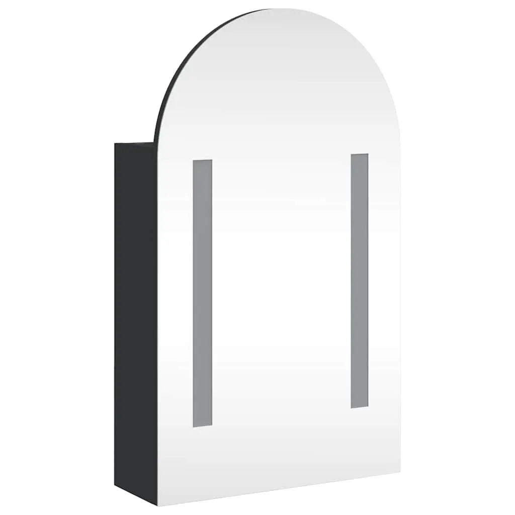 Bathroom Mirror Cabinet LED Light Arched Wall-Mounted Storage Black
