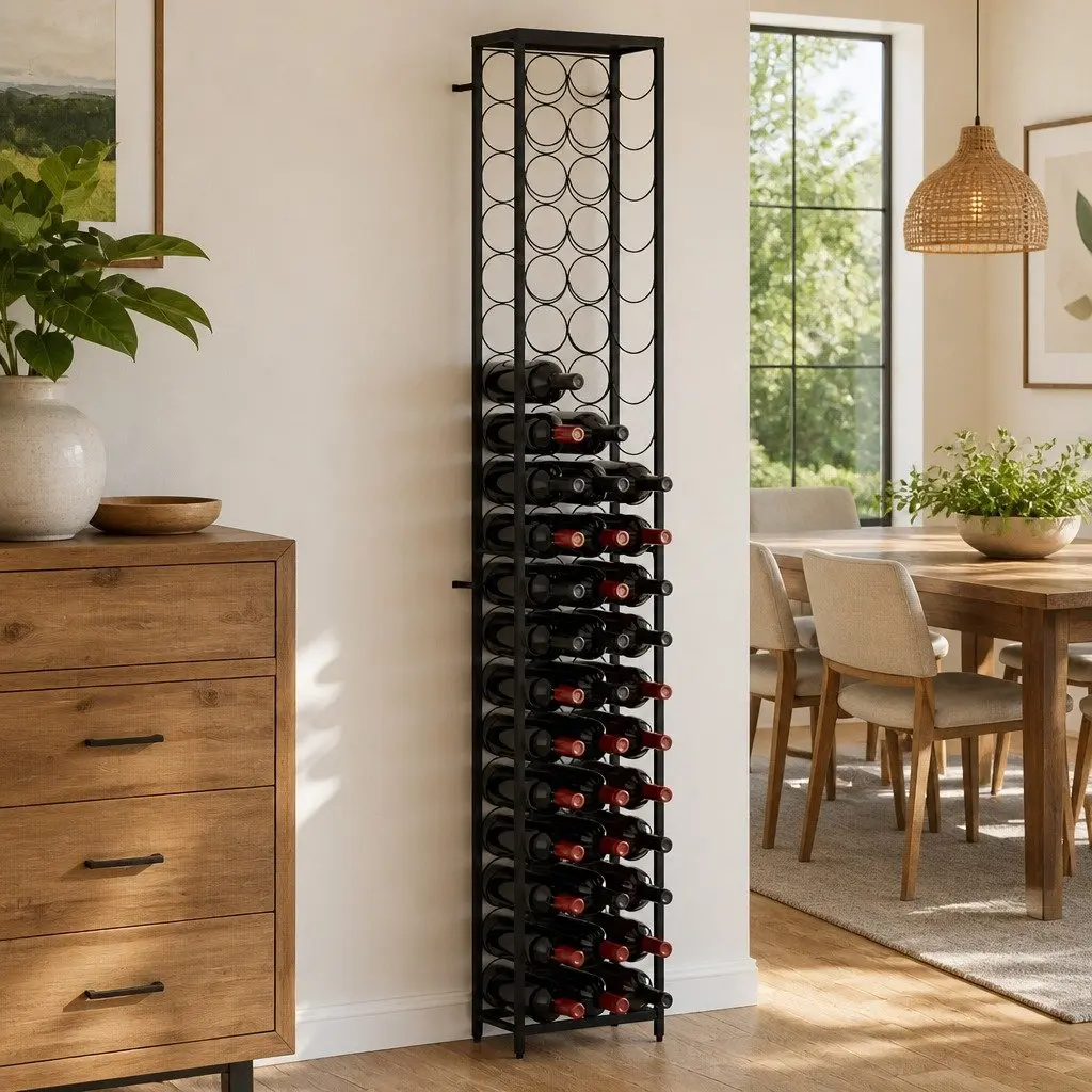 Wine Rack for 57 Bottles Black Wrought Iron Wall Mount Storage Display Stand