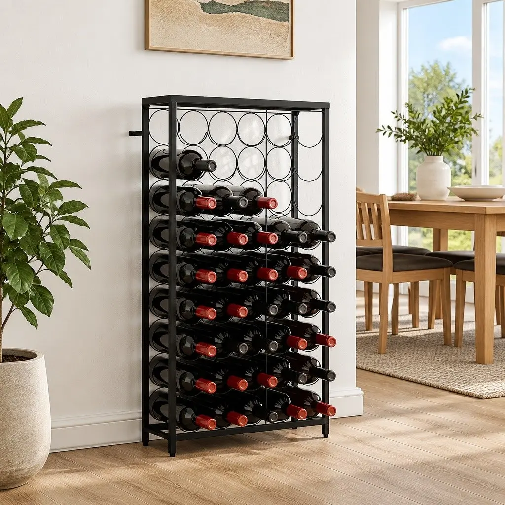 Wine Rack Wall Mount Storage Display Stand Wrought Iron Black for 45 Bottles