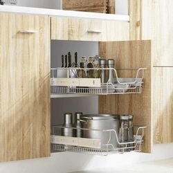 Pull-Out Wire Kitchen Storage Baskets 2 pcs Silver 45cm Cabinet Organiser