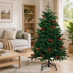 Artificial Hinged Christmas Tree 120cm Green with Cones Berries Decorations