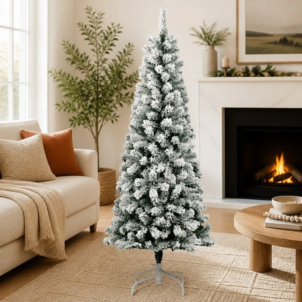Artificial Christmas Tree Hinged Construction 180cm White Flocked Snow