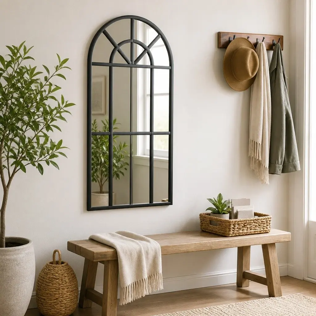 Wall Mirror Black Arch Iron Frame 30x60 cm Home Decor Bedroom Hallway Living