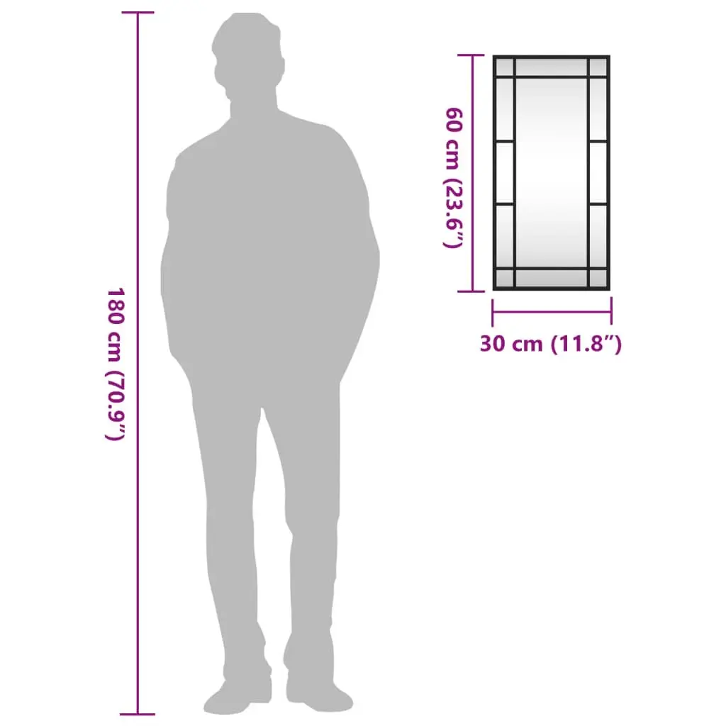 Wall Mirror Black Rectangle Iron Frame 30x60 cm Vertical Horizontal Mount