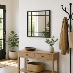 Square Wall Mirror Black 30x30 cm Minimalist Home Decor Hanging Bathroom Bedroom