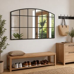 Wall Mirror Black Arch Iron Frame 100x60 cm Bedroom Hallway Living Room Decor