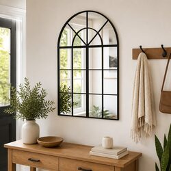 Wall Mirror Black Arch Iron Frame 60x30 cm Minimalist Home Decor Hanging