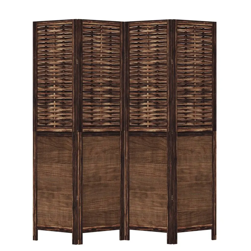 Room Divider Four Panels Brown Folding Privacy Screen Solid Wood Partition