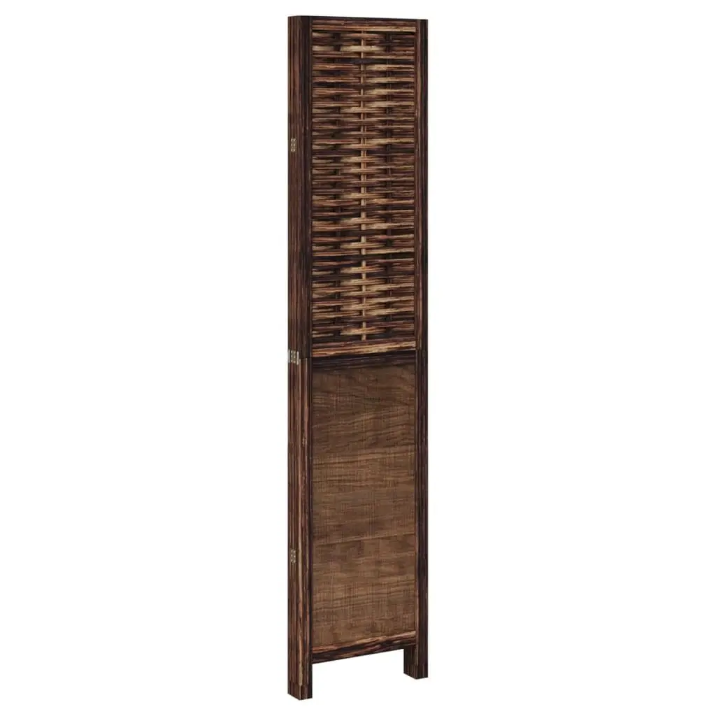 Room Divider Four Panels Brown Folding Privacy Screen Solid Wood Partition