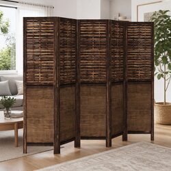 Room Divider 5 Panels Brown Folding Partition Privacy Screen Indoor Decorative