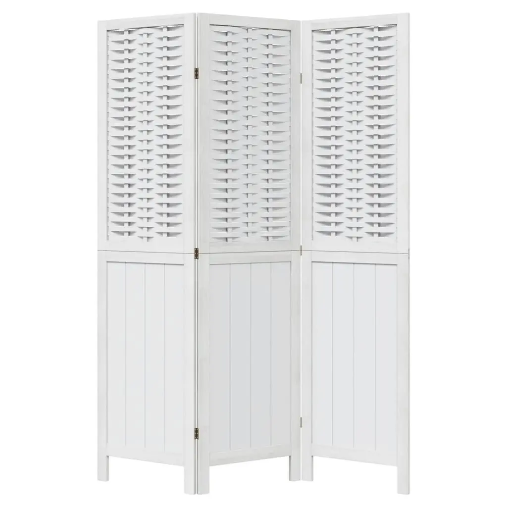 Room Divider Folding Privacy Screen 3 Panels White Bamboo and Engineered Wood