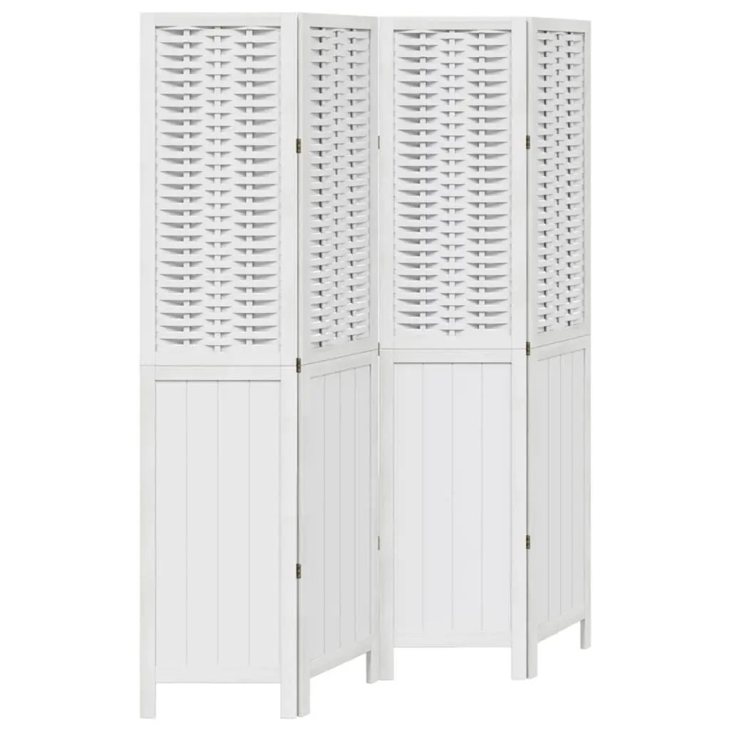 Room Divider Four Panels Folding Privacy Screen White Bamboo and Engineered Wood