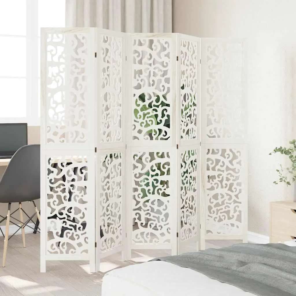 Room Divider 5 Panels White Folding Privacy Screen Partition Indoor Decorative