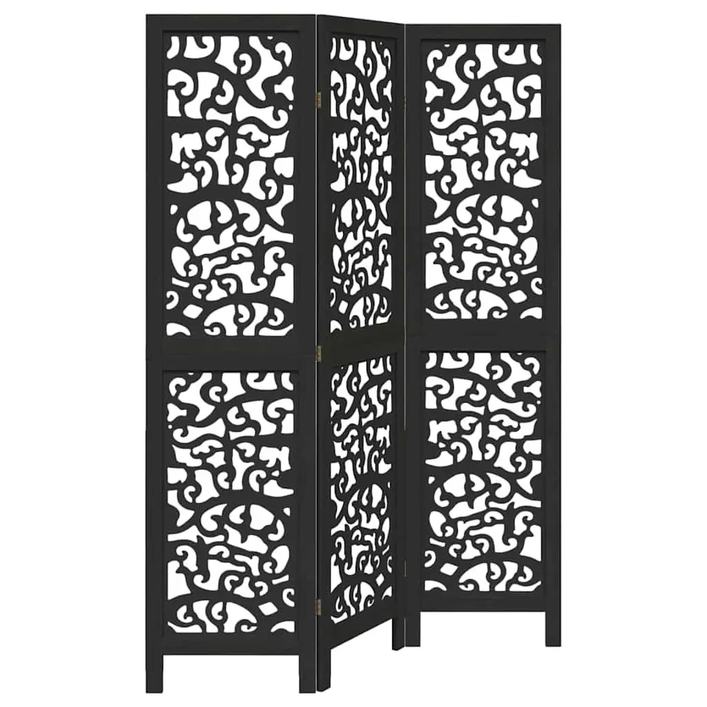 Room Divider Folding Screen Three Panel Indoor Privacy Partition Black Wood