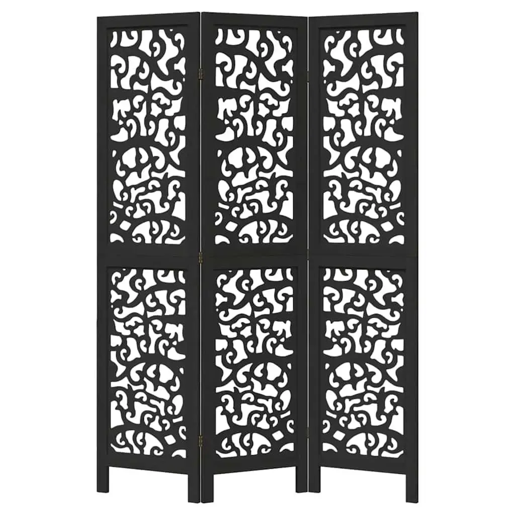 Room Divider Folding Screen Three Panel Indoor Privacy Partition Black Wood