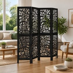 Room Divider 4 Panels Black Folding Privacy Screen Partition Indoor Decor