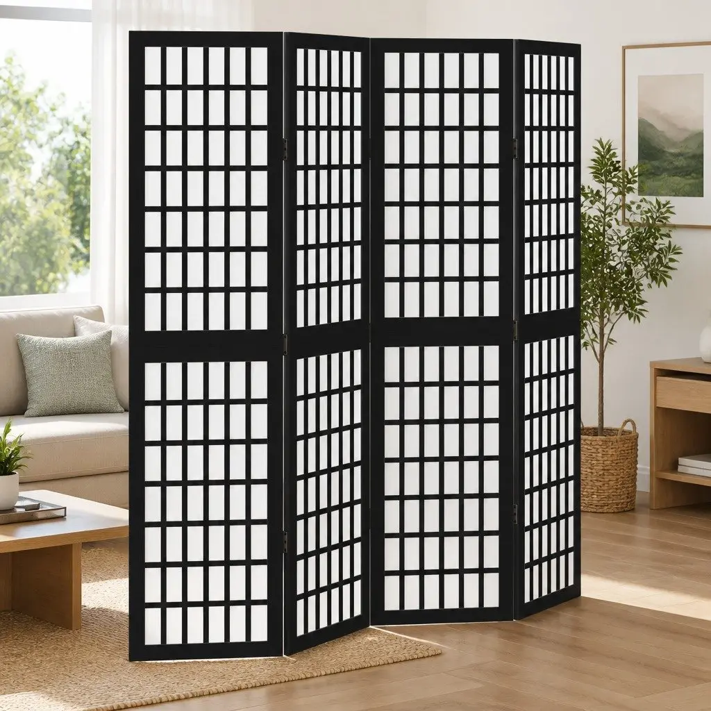 4 Panel Room Divider Folding Privacy Screen Black