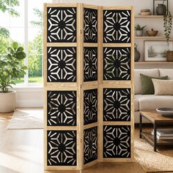 Room Divider 3 Panels Folding Privacy Screen Geometric Design Home Office