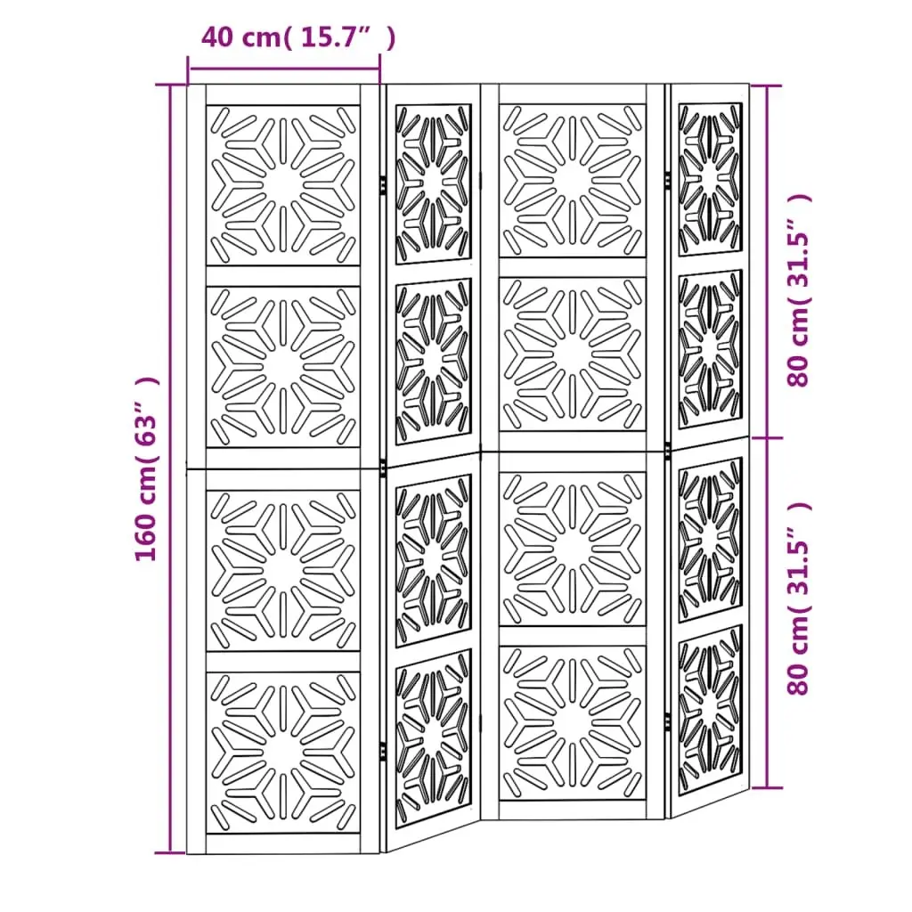 Room Divider 4 Panels Folding Privacy Screen Indoor Space Partition