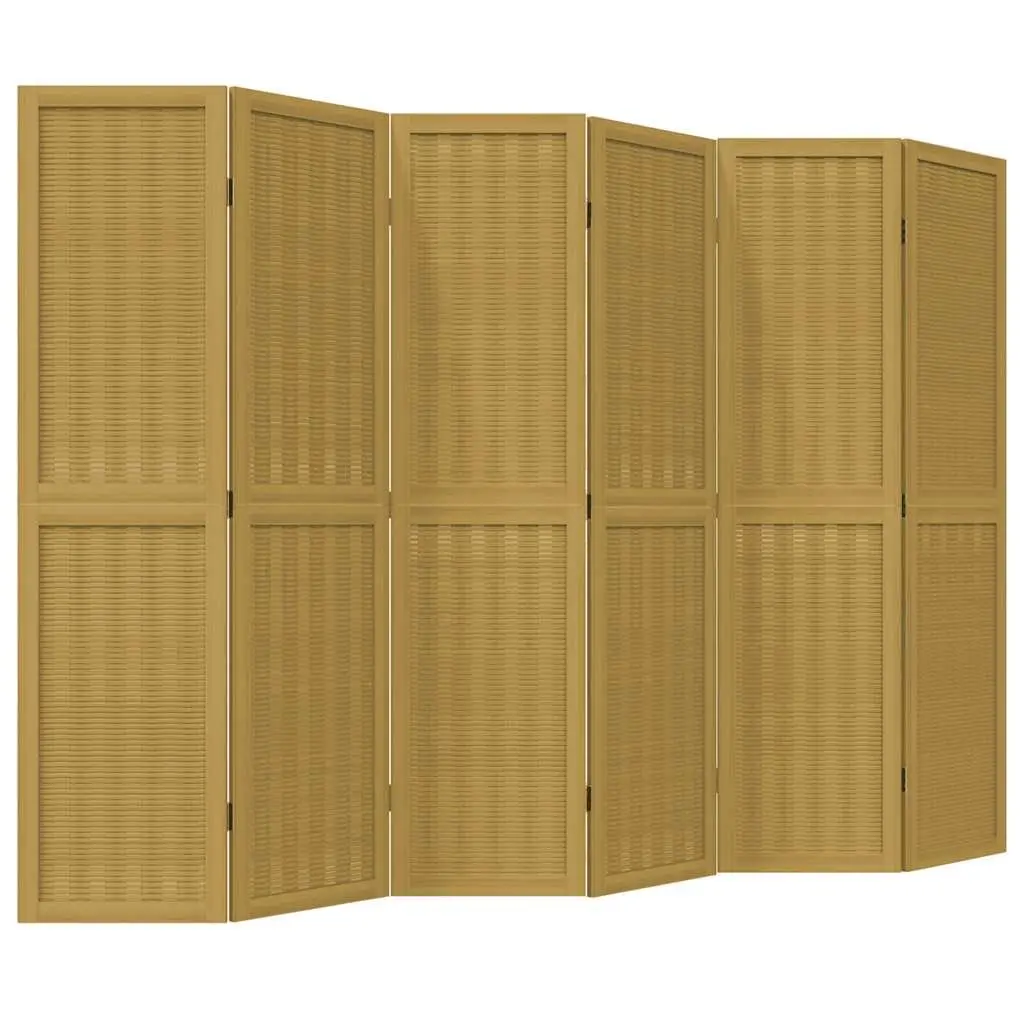 Room Divider 6 Panels Folding Privacy Screen Brown Bamboo and Paulownia Wood Indoor Partition