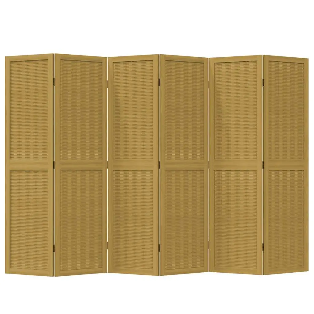 Room Divider 6 Panels Folding Privacy Screen Brown Bamboo and Paulownia Wood Indoor Partition