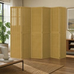 Room Divider 6 Panels Brown Folding Privacy Screen Partition Indoor Bedroom