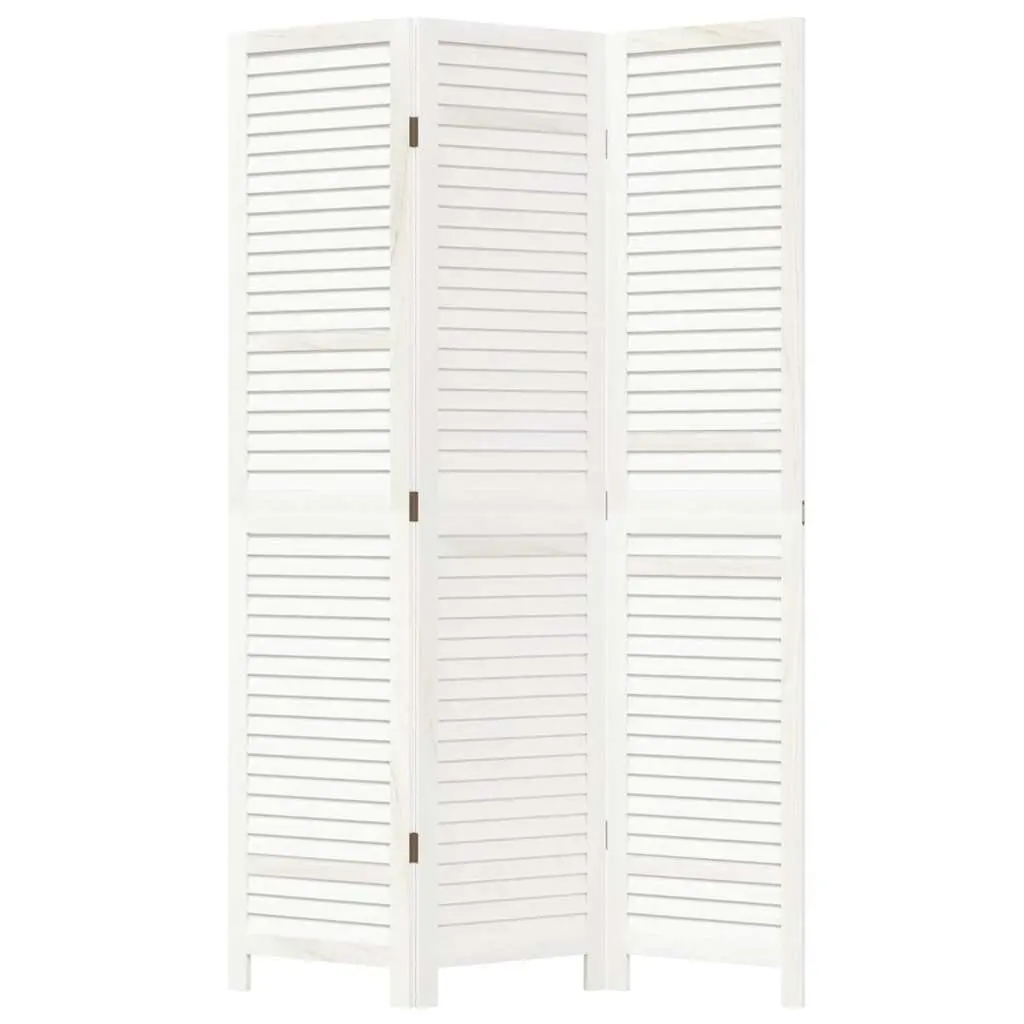 Room Divider Folding 3 Panels Solid Paulownia Wood White