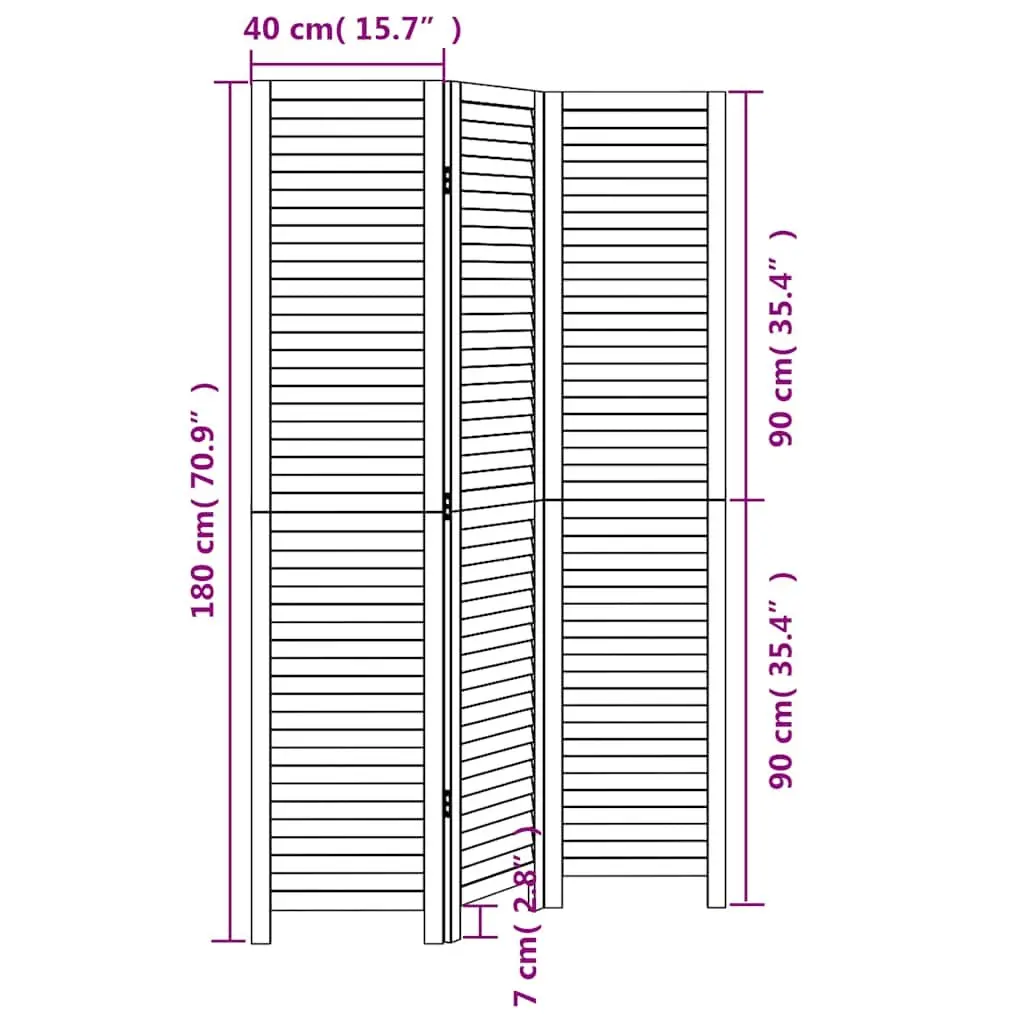 Room Divider Folding 3 Panels Solid Paulownia Wood White
