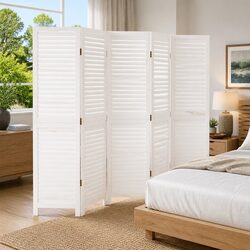 Room Divider 5 Panels White Folding Privacy Screen Partition Home Office