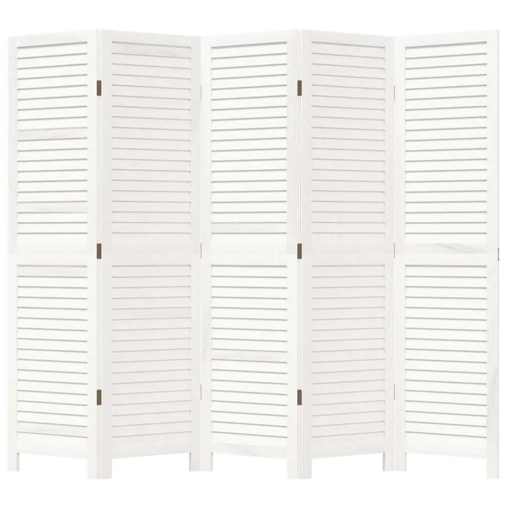 Room Divider 5 Panels Folding Privacy Screen White Solid Paulownia Wood