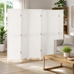Room Divider 6 Panel Folding Screen Partition Privacy Indoor Solid Wood White