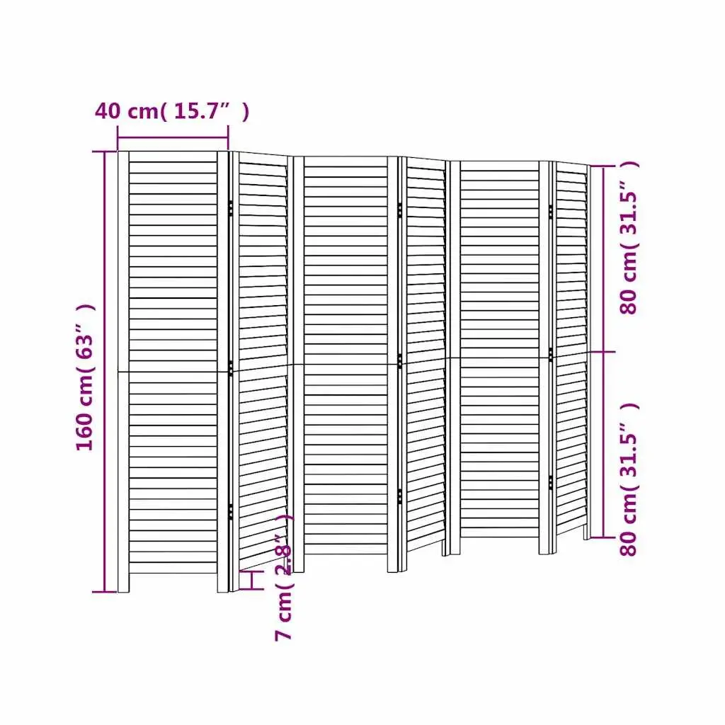 Room Divider Folding Screen 6 Panel Solid Wood White Indoor Privacy Partition