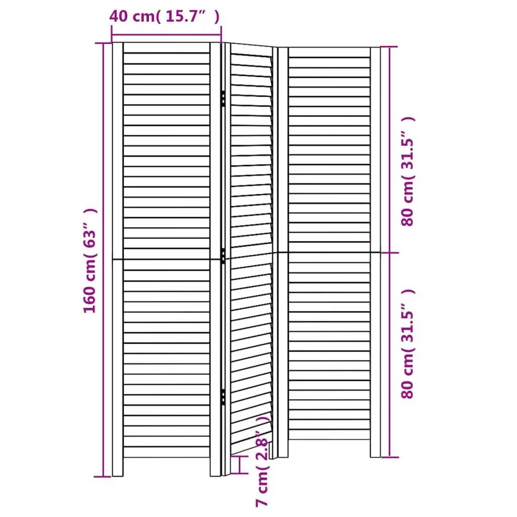 Room Divider Solid Wood Folding Privacy Screen 3 Panels Black Indoor