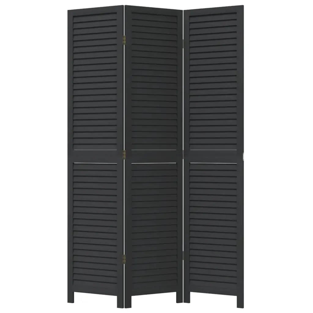 Room Divider Black Solid Wood 3 Panels Folding Screen Privacy Partition Indoor