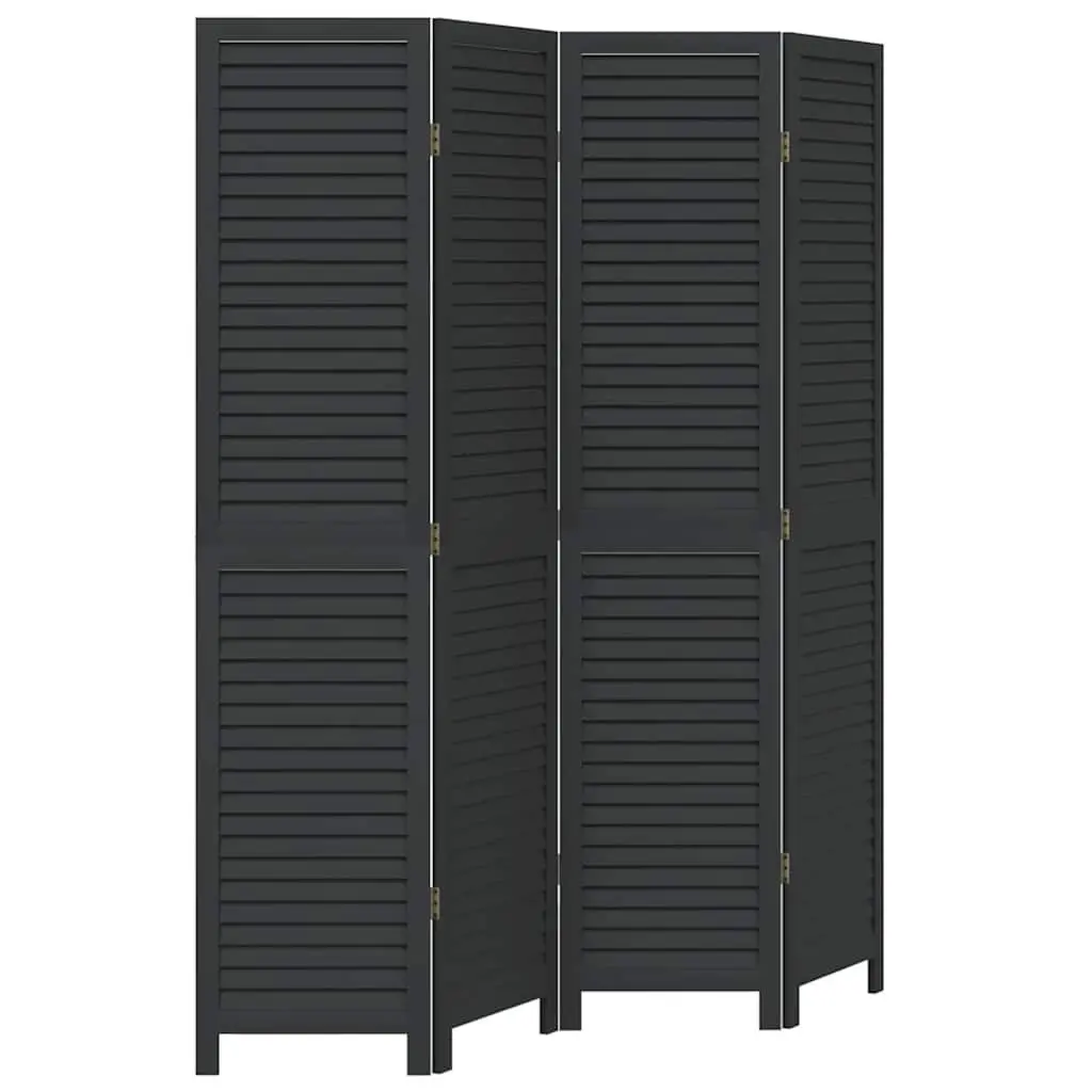 Room Divider Four Panels Black Solid Wood Folding Privacy Screen